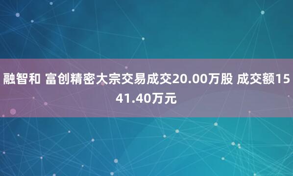 融智和 富创精密大宗交易成交20.00万股 成交额1541.40万元